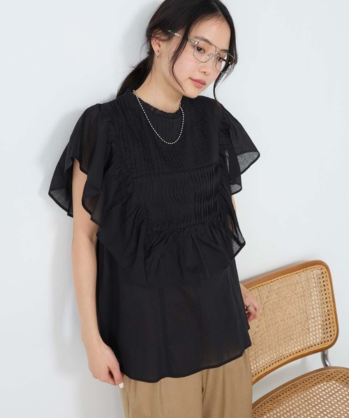 forksy.(フォルクシー)の「【forksy.】インドコットン ラッフルフリル ピンタック シアーブラウス(シャツ/ブラウス・レディース・ブルー系/グレイッシュベージュ/ライラック/ブラック/オフホワイト・FREE)」の7枚目の写真