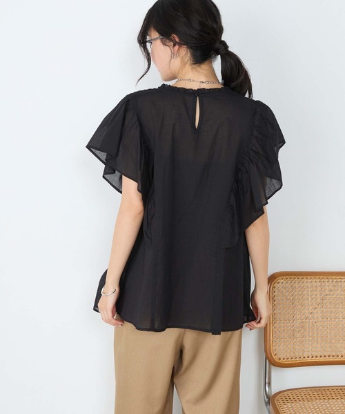 forksy.(フォルクシー)の「【forksy.】インドコットン ラッフルフリル ピンタック シアーブラウス(シャツ/ブラウス・レディース・ブルー系/グレイッシュベージュ/ライラック/ブラック/オフホワイト・FREE)」の11枚目の写真