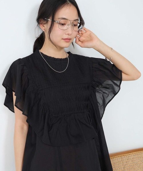 forksy.(フォルクシー)の「【forksy.】インドコットン ラッフルフリル ピンタック シアーブラウス(シャツ/ブラウス・レディース・ブルー系/グレイッシュベージュ/ライラック/ブラック/オフホワイト・FREE)」の12枚目の写真