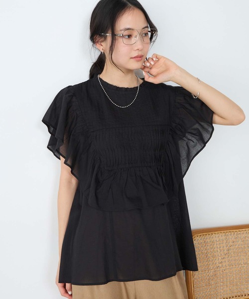 forksy.(フォルクシー)の「【forksy.】インドコットン ラッフルフリル ピンタック シアーブラウス(シャツ/ブラウス・レディース・ブルー系/グレイッシュベージュ/ライラック/ブラック/オフホワイト・FREE)」の13枚目の写真