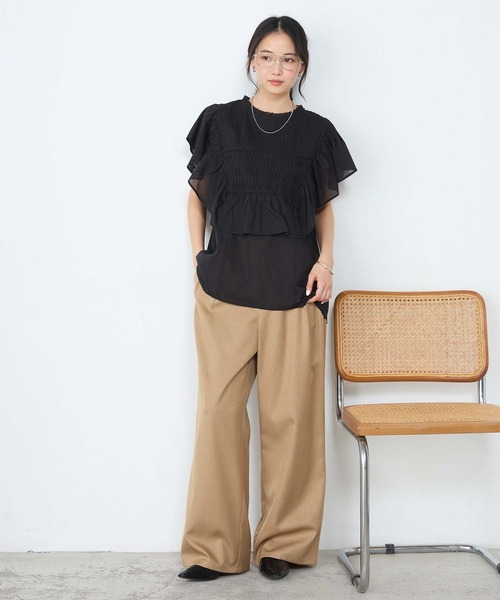 forksy.】インドコットン ラッフルフリル ピンタック シアーブラウス
