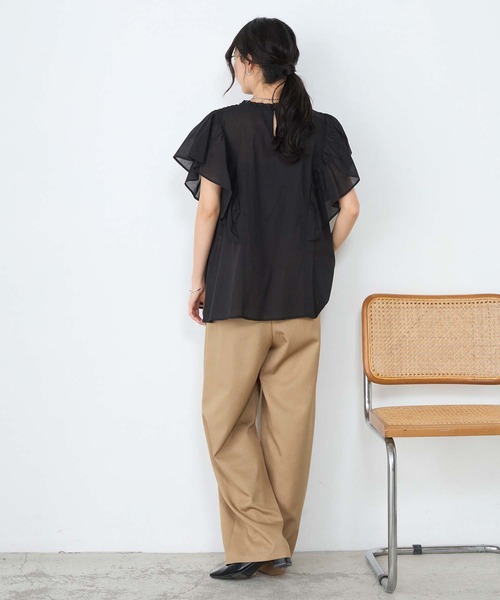 forksy.】インドコットン ラッフルフリル ピンタック シアーブラウス