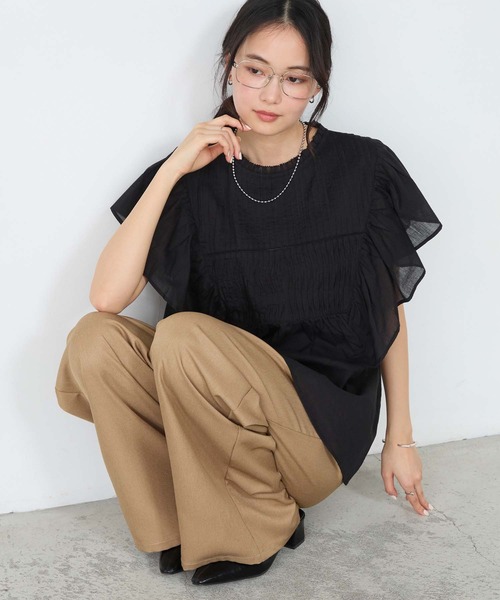 forksy.(フォルクシー)の「【forksy.】インドコットン ラッフルフリル ピンタック シアーブラウス(シャツ/ブラウス・レディース・ブルー系/グレイッシュベージュ/ライラック/ブラック/オフホワイト・FREE)」の16枚目の写真