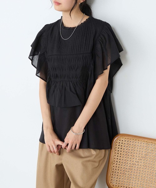 forksy.(フォルクシー)の「【forksy.】インドコットン ラッフルフリル ピンタック シアーブラウス(シャツ/ブラウス・レディース・ブルー系/グレイッシュベージュ/ライラック/ブラック/オフホワイト・FREE)」の17枚目の写真