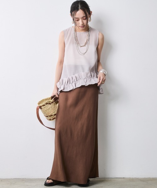 CHIC STYLE(シックスタイル)の「裾フリルシアーノースリーブブラウス<大きいサイズ有>シックスタイル(シャツ/ブラウス・レディース・ライトベージュ/ブラック・5L/4L/3L/LL/L/M)」の8枚目の写真