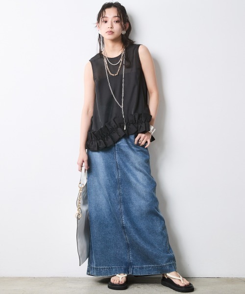 CHIC STYLE(シックスタイル)の「裾フリルシアーノースリーブブラウス<大きいサイズ有>シックスタイル(シャツ/ブラウス・レディース・ライトベージュ/ブラック・5L/4L/3L/LL/L/M)」の16枚目の写真