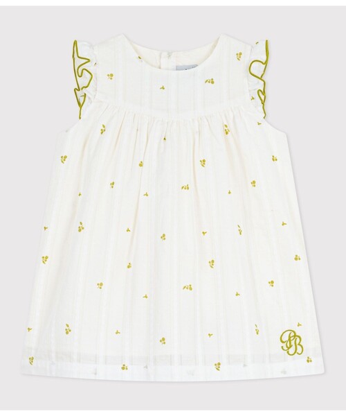 PETIT BATEAU(プチバトー)の「フラワープリントワンピース(ワンピース・キッズ・ホワイト×グリーン・12MONTH/36MONTH/24MONTH/18MONTH)」の4枚目の写真