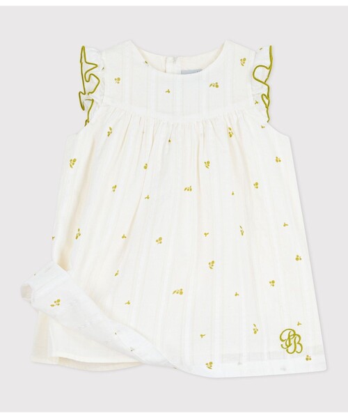 PETIT BATEAU(プチバトー)の「フラワープリントワンピース(ワンピース・キッズ・ホワイト×グリーン・12MONTH/36MONTH/24MONTH/18MONTH)」の5枚目の写真