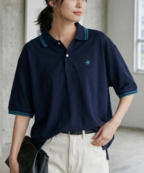 BEVERLY HILLS POLO CLUB(ビバリーヒルズポロクラブ)の「2026SS BEVERLY HILLS POLO CLUB/ビバリーヒルズポロクラブ オーバーサイズ ワンポイント刺繍 襟ライン ポロシャツ レディース メンズ(ポロシャツ・レディース・サックスブルー/オリーブ/グリーン/ホワイト/ブラック/ネイビー・M/LL/L)」の5枚目の写真