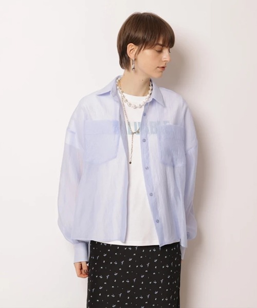 CADUNE(カデュネ)の「ロゴT・シアーシャツアンサンブル(シャツ/ブラウス・レディース・ピンク/ライトグレー/ライトブルー/ホワイト・38)」の12枚目の写真