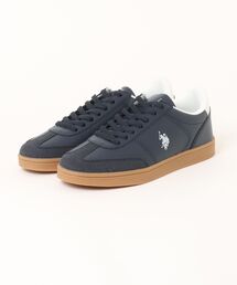 【U.S. POLO ASSN./ユーエスポロアッスン】ジャーマンスニーカー ブランドロゴ ローカット PUレザー シンプル きれいめ カジュアル 通勤 通学