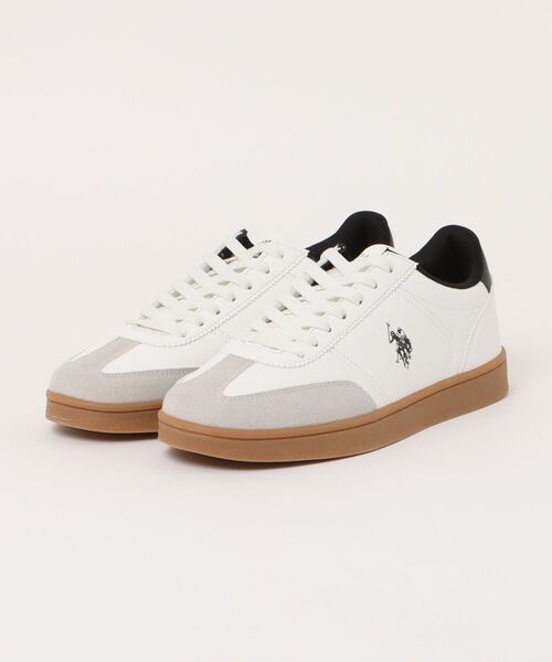 U.S. POLO ASSN.(ユーエスポロアッスン)の「【U.S. POLO ASSN./ユーエスポロアッスン】ジャーマンスニーカー ブランドロゴ ローカット PUレザー シンプル きれいめ カジュアル 通勤 通学(スニーカー・メンズ・ホワイト/ベージュ/ネイビー・25.5cm/26.5cm/26cm/27cm/28cm/25cm)」の1枚目の写真
