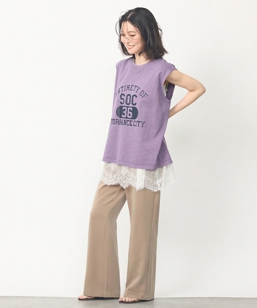 abahouse mavie(アバハウスマヴィ)の「【ヴィンテージ風】ピグメントロゴノースリーブ(Tシャツ/カットソー・レディース・パープル/グレイッシュベージュ/オフホワイト・フリー)」の7枚目の写真