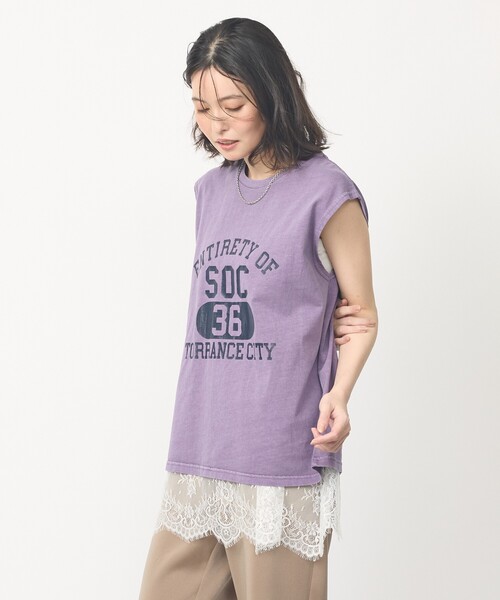 abahouse mavie(アバハウスマヴィ)の「【ヴィンテージ風】ピグメントロゴノースリーブ(Tシャツ/カットソー・レディース・パープル/グレイッシュベージュ/オフホワイト・フリー)」の8枚目の写真