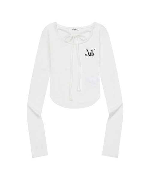 MUCENT(ムセント)の「ベリオンストラップリボンローリングロングスリーブTシャツ(4カラー)(Tシャツ/カットソー・レディース・ホワイト/チャコール/Beige/ブラック・FREE)」の2枚目の写真
