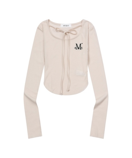 MUCENT(ムセント)の「ベリオンストラップリボンローリングロングスリーブTシャツ(4カラー)(Tシャツ/カットソー・レディース・ホワイト/チャコール/Beige/ブラック・FREE)」の4枚目の写真