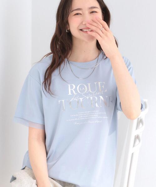 SHOO・LA・RUE(シューラルー)の「【ひんやり/S-LL/洗濯機可】色・柄選べる お袖チュールレイヤード プリントアソートTシャツ(Tシャツ/カットソー・レディース・ホワイト系3/チャコール/ホワイト系1/ベージュ系その他4/ブルー系6/ブラウン系3・04/03/02/01)」の6枚目の写真