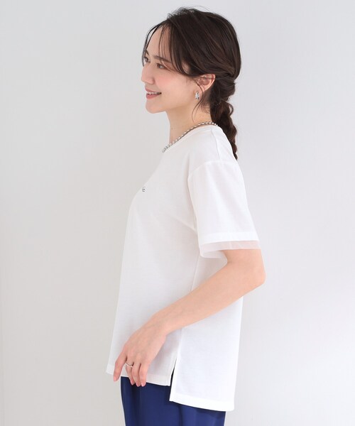SHOO・LA・RUE(シューラルー)の「【ひんやり/S-LL/洗濯機可】色・柄選べる お袖チュールレイヤード プリントアソートTシャツ(Tシャツ/カットソー・レディース・ホワイト系3/チャコール/ホワイト系1/ベージュ系その他4/ブルー系6/ブラウン系3・04/03/02/01)」の10枚目の写真
