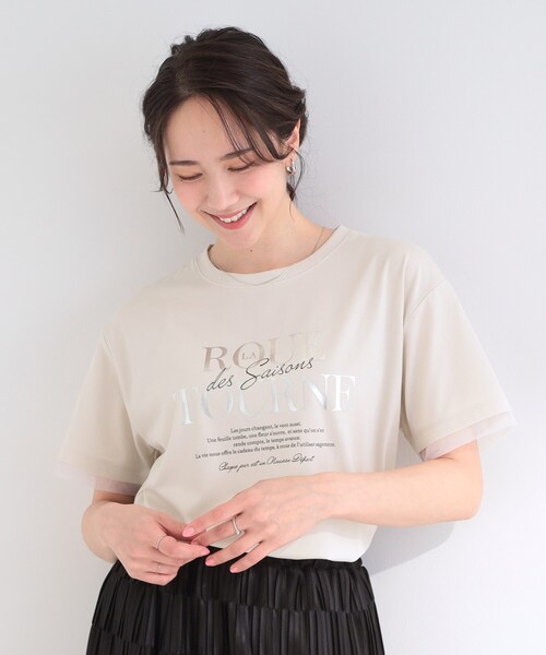 SHOO・LA・RUE(シューラルー)の「【ひんやり/S-LL/洗濯機可】色・柄選べる お袖チュールレイヤード プリントアソートTシャツ(Tシャツ/カットソー・レディース・ホワイト系3/チャコール/ホワイト系1/ベージュ系その他4/ブルー系6/ブラウン系3・04/03/02/01)」の17枚目の写真