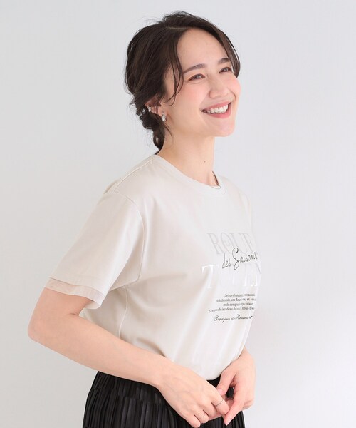 SHOO・LA・RUE(シューラルー)の「【ひんやり/S-LL/洗濯機可】色・柄選べる お袖チュールレイヤード プリントアソートTシャツ(Tシャツ/カットソー・レディース・ホワイト系3/チャコール/ホワイト系1/ベージュ系その他4/ブルー系6/ブラウン系3・04/03/02/01)」の18枚目の写真
