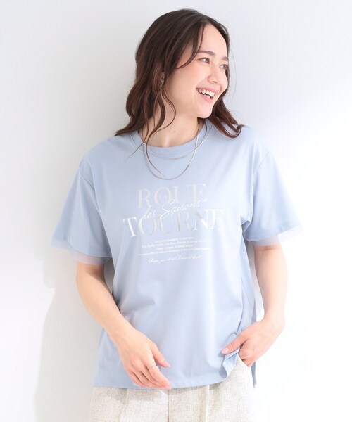 SHOO・LA・RUE(シューラルー)の「【ひんやり/S-LL/洗濯機可】色・柄選べる お袖チュールレイヤード プリントアソートTシャツ(Tシャツ/カットソー・レディース・ホワイト系3/チャコール/ホワイト系1/ベージュ系その他4/ブルー系6/ブラウン系3・04/03/02/01)」の21枚目の写真
