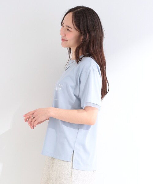 SHOO・LA・RUE(シューラルー)の「【ひんやり/S-LL/洗濯機可】色・柄選べる お袖チュールレイヤード プリントアソートTシャツ(Tシャツ/カットソー・レディース・ホワイト系3/チャコール/ホワイト系1/ベージュ系その他4/ブルー系6/ブラウン系3・04/03/02/01)」の22枚目の写真