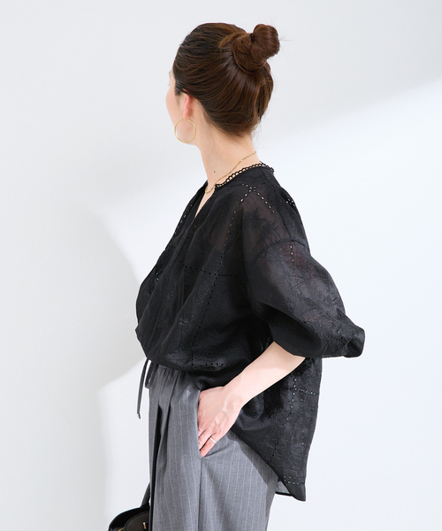 B.C STOCK(ベーセーストック)の「手洗い可 / ハンカチーフカフタンブラウス(シャツ/ブラウス・レディース・ブラック/ホワイト/ブラウン・FREE)」の17枚目の写真