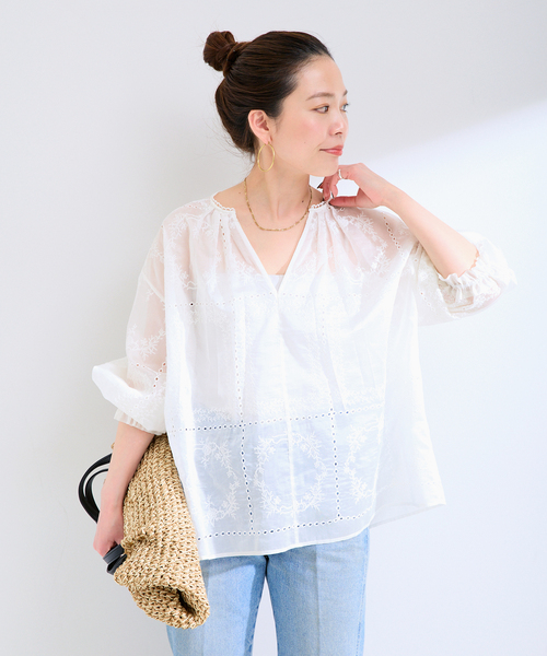 B.C STOCK(ベーセーストック)の「手洗い可 / ハンカチーフカフタンブラウス(シャツ/ブラウス・レディース・ブラック/ホワイト/ブラウン・FREE)」の5枚目の写真