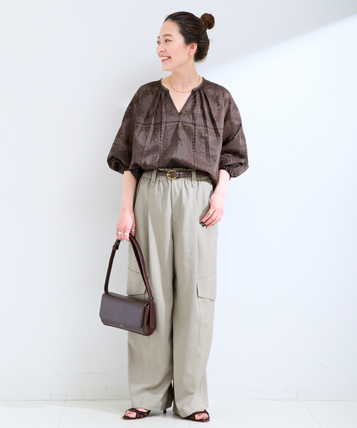 B.C STOCK(ベーセーストック)の「手洗い可 / ハンカチーフカフタンブラウス(シャツ/ブラウス・レディース・ブラック/ホワイト/ブラウン・FREE)」の8枚目の写真