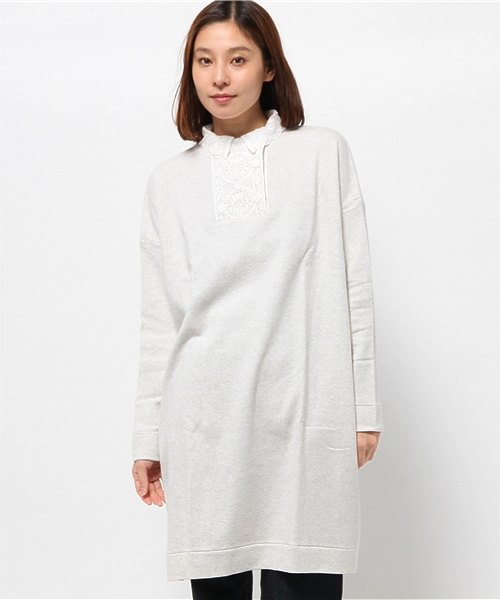 PUAL CE CIN（ピュアルセシン）の「襟レースチュニック（Tシャツ/カットソー・レディース・オートミール/ライトグレー/ネイビー・FREE）」の12枚目の写真