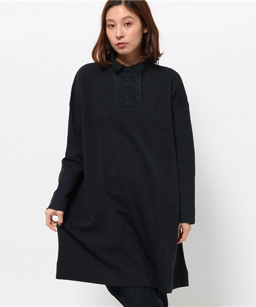 PUAL CE CIN（ピュアルセシン）の「襟レースチュニック（Tシャツ/カットソー・レディース・オートミール/ライトグレー/ネイビー・FREE）」の3枚目の写真