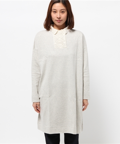 PUAL CE CIN（ピュアルセシン）の「襟レースチュニック（Tシャツ/カットソー・レディース・オートミール/ライトグレー/ネイビー・FREE）」の6枚目の写真