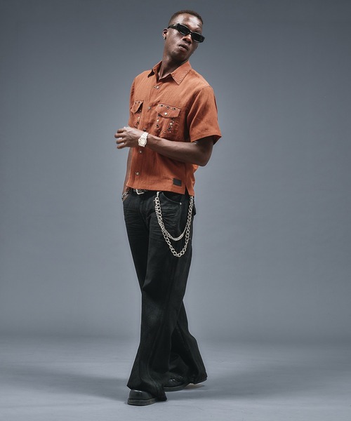 ANDER HUNK(アンダーハンク)の「Studs & Eyelet Design Sier Shirt / スタッズ&アイレットデザインシアーシャツ(シャツ/ブラウス・メンズ・ブラック/ブルー/ブラウン・LARGE/MEDIUM/SMALL)」の8枚目の写真