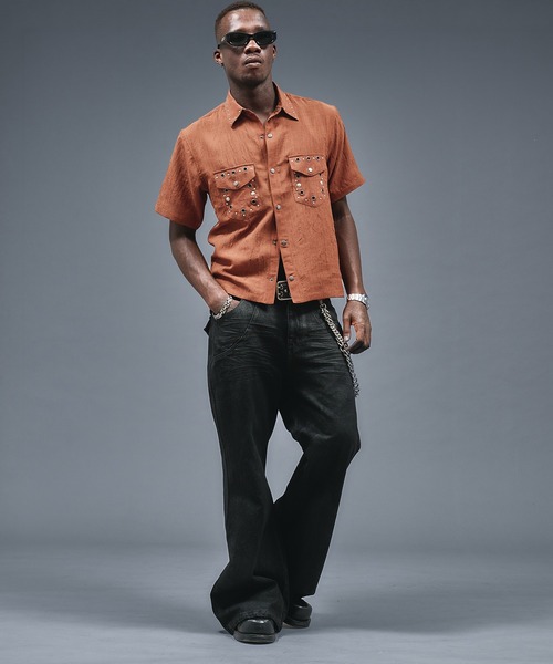 ANDER HUNK(アンダーハンク)の「Studs & Eyelet Design Sier Shirt / スタッズ&アイレットデザインシアーシャツ(シャツ/ブラウス・メンズ・ブラック/ブルー/ブラウン・LARGE/MEDIUM/SMALL)」の12枚目の写真