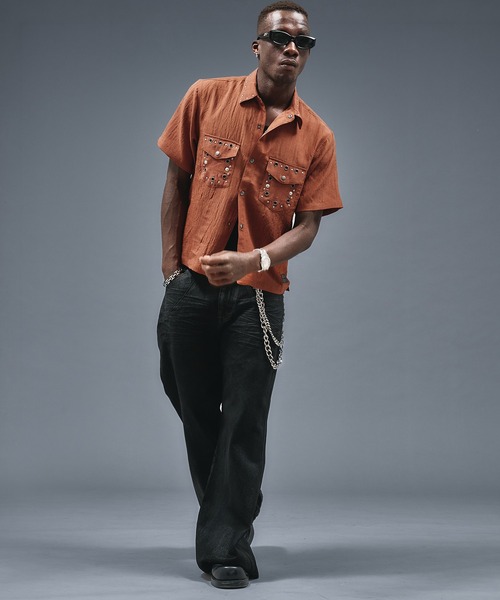 ANDER HUNK(アンダーハンク)の「Studs & Eyelet Design Sier Shirt / スタッズ&アイレットデザインシアーシャツ(シャツ/ブラウス・メンズ・ブラック/ブルー/ブラウン・LARGE/MEDIUM/SMALL)」の13枚目の写真