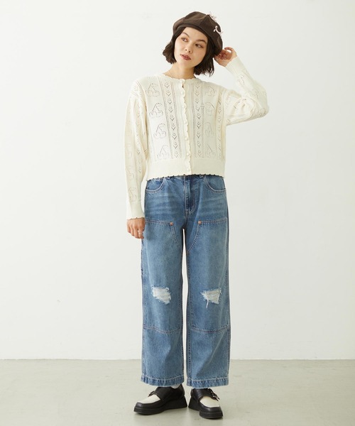 MILKFED.(ミルクフェド)の「CHERRY OPEN KNIT CARDIGAN(カーディガン/ボレロ・レディース・ホワイト/ブラック/ライトピンク・ONE SIZE)」の6枚目の写真