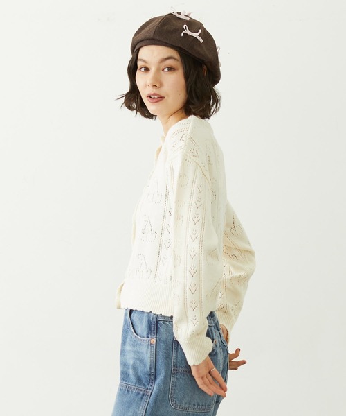 MILKFED.(ミルクフェド)の「CHERRY OPEN KNIT CARDIGAN(カーディガン/ボレロ・レディース・ホワイト/ブラック/ライトピンク・ONE SIZE)」の4枚目の写真