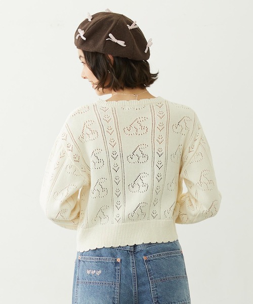MILKFED.(ミルクフェド)の「CHERRY OPEN KNIT CARDIGAN(カーディガン/ボレロ・レディース・ホワイト/ブラック/ライトピンク・ONE SIZE)」の5枚目の写真