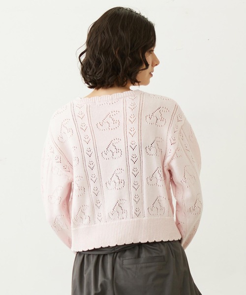 MILKFED.(ミルクフェド)の「CHERRY OPEN KNIT CARDIGAN(カーディガン/ボレロ・レディース・ホワイト/ブラック/ライトピンク・ONE SIZE)」の9枚目の写真