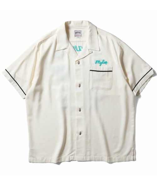 HOUSTON(ヒューストン)の「HOUSTON ヒューストン SACRAMENTO EMB RAYON BOWLING S/S SHIRT サクラメント ロゴ チェーン刺繍 ボウリングシャツ 半袖 / オープンカラーシャツ / 開襟シャツ(シャツ/ブラウス・メンズ・ライム/ブラック/オフホワイト・XL/L/M)」の7枚目の写真