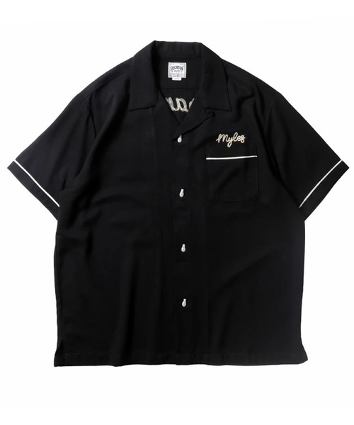 HOUSTON(ヒューストン)の「HOUSTON ヒューストン SACRAMENTO EMB RAYON BOWLING S/S SHIRT サクラメント ロゴ チェーン刺繍 ボウリングシャツ 半袖 / オープンカラーシャツ / 開襟シャツ(シャツ/ブラウス・メンズ・ライム/ブラック/オフホワイト・XL/L/M)」の9枚目の写真