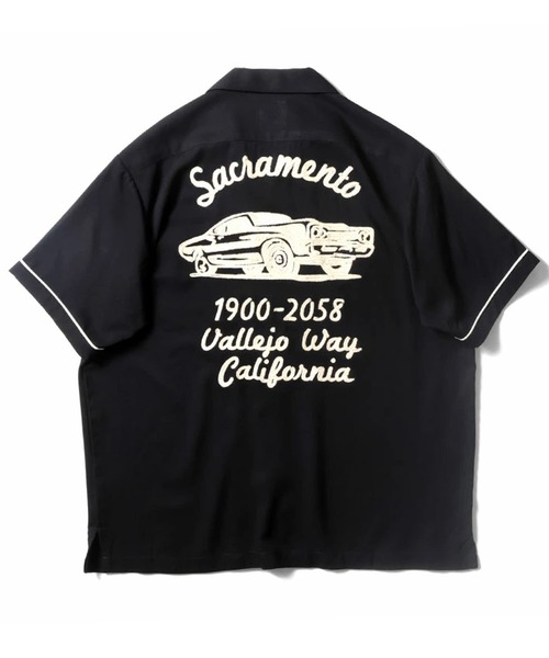 HOUSTON(ヒューストン)の「HOUSTON ヒューストン SACRAMENTO EMB RAYON BOWLING S/S SHIRT サクラメント ロゴ チェーン刺繍 ボウリングシャツ 半袖 / オープンカラーシャツ / 開襟シャツ(シャツ/ブラウス・メンズ・ライム/ブラック/オフホワイト・XL/L/M)」の10枚目の写真