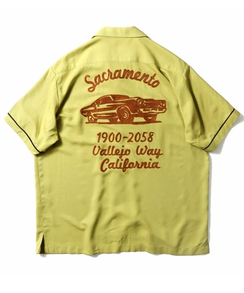 HOUSTON(ヒューストン)の「HOUSTON ヒューストン SACRAMENTO EMB RAYON BOWLING S/S SHIRT サクラメント ロゴ チェーン刺繍 ボウリングシャツ 半袖 / オープンカラーシャツ / 開襟シャツ(シャツ/ブラウス・メンズ・ライム/ブラック/オフホワイト・XL/L/M)」の12枚目の写真