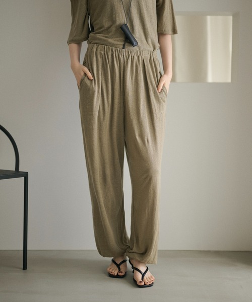 LAULEN(ローレン)の「gathered wide easy pants /ギャザーワイドイージーパンツ(その他パンツ・レディース・カーキ/ホワイト・FREE)」の1枚目の写真