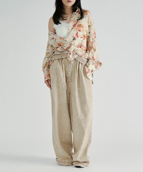 Ezick(エジック)の「Flower waist mark sheer shirt / ウエストコードフラワーシアーシャツ(シャツ/ブラウス・レディース・アイボリー/ブラック・FREE)」の8枚目の写真