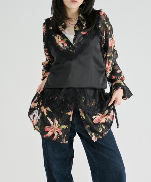 Ezick（エジック）の「Flower waist mark sheer shirt  / ウエストコードフラワーシアーシャツ（シャツ/ブラウス・レディース・アイボリー/ブラック・FREE）」の21枚目の写真