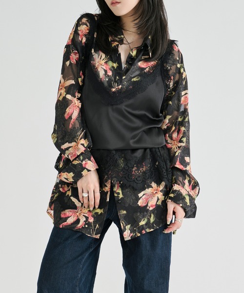 Ezick（エジック）の「Flower waist mark sheer shirt  / ウエストコードフラワーシアーシャツ（シャツ/ブラウス・レディース・アイボリー/ブラック・FREE）」の22枚目の写真