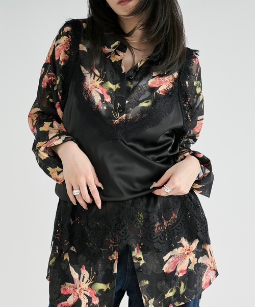 Ezick(エジック)の「Flower waist mark sheer shirt / ウエストコードフラワーシアーシャツ(シャツ/ブラウス・レディース・アイボリー/ブラック・FREE)」の19枚目の写真