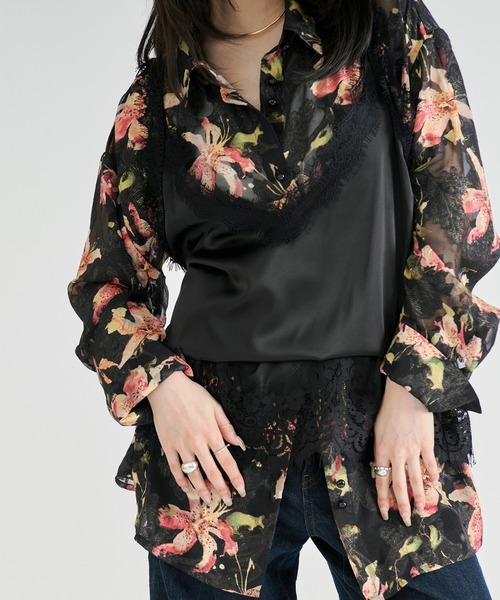 Ezick(エジック)の「Flower waist mark sheer shirt / ウエストコードフラワーシアーシャツ(シャツ/ブラウス・レディース・アイボリー/ブラック・FREE)」の20枚目の写真