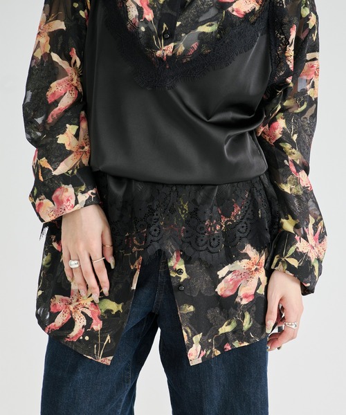 Ezick(エジック)の「Flower waist mark sheer shirt / ウエストコードフラワーシアーシャツ(シャツ/ブラウス・レディース・アイボリー/ブラック・FREE)」の21枚目の写真